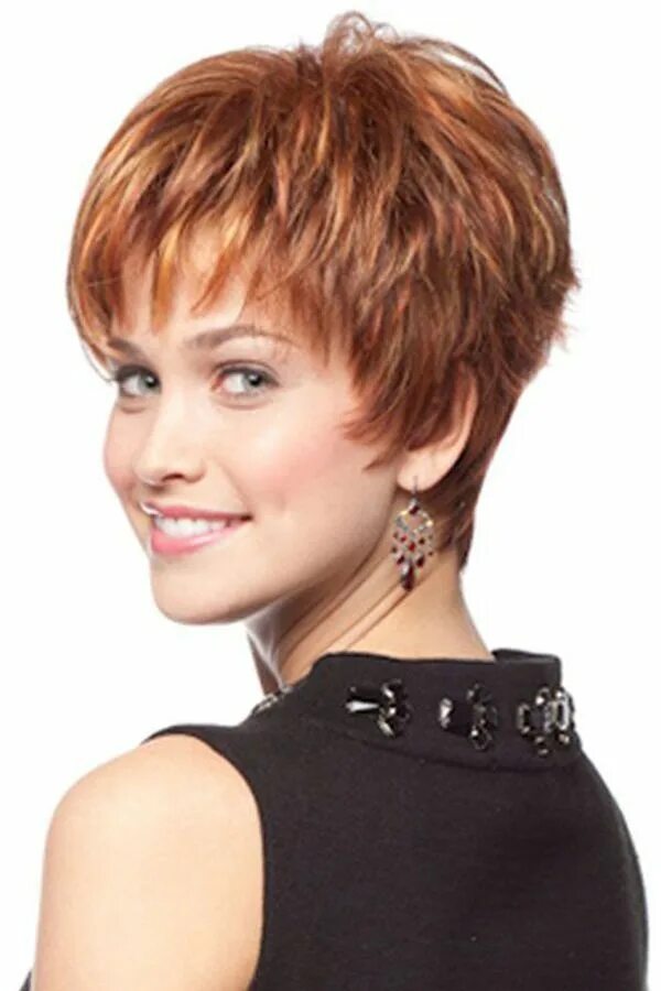 Прическа гаврош для женщины Brown Color Woman'S Short Length Straight Synthetic Hair Wig with Bangs Capless 