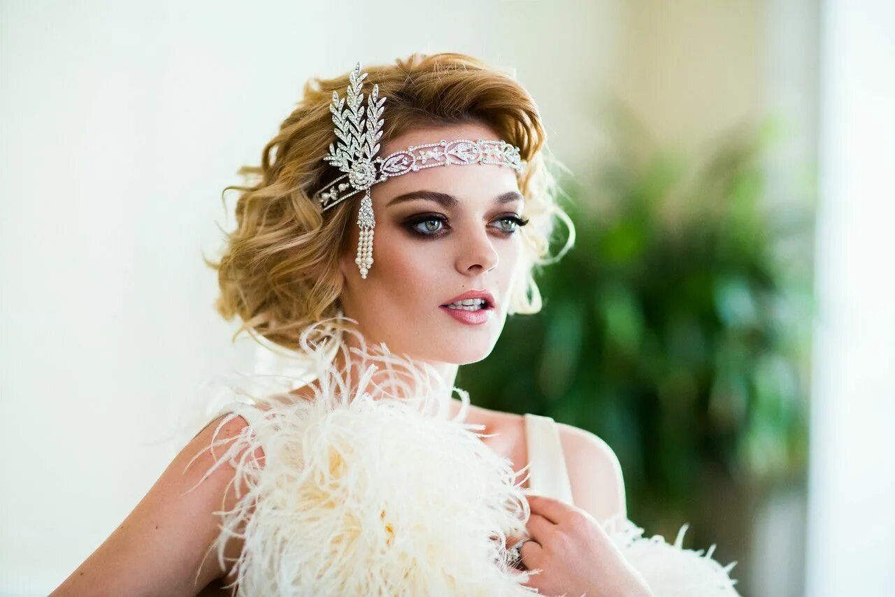 Прическа гэтсби фото Great Gatsby Wedding Headpiece Headband with Rhinestones and Pearls Gatsby headp