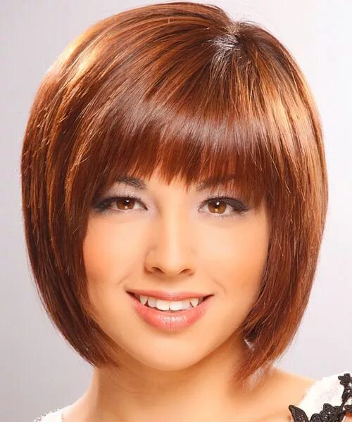 Прическа градуированное каре с челкой фото Medium Straight Ginger Brunette Bob Haircut Medium hair styles, Bob hairstyles, 