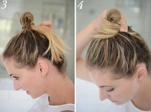 Прическа гульки на короткие волосы If you want a messy bun look that feels a little sturdier, wrap your hair around