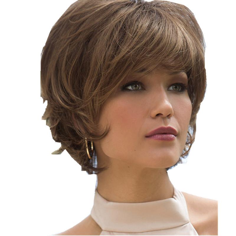 Прическа итальянка женская на средние волосы фото Fashion Brown Short Hair Female High Temperature Silk Chemical Fiber Wig купить 