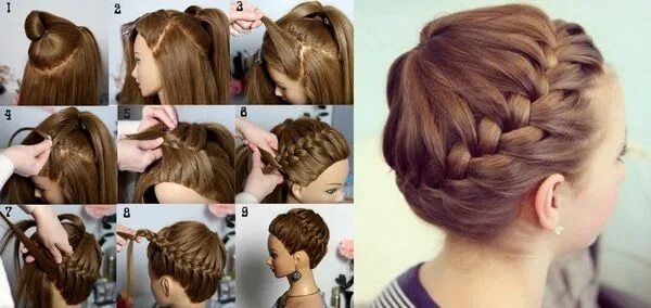 Прическа как плести фото пошагово Фото - схема плетения высокой "корзинки" из волос Hair videos, Hair styles, Hair