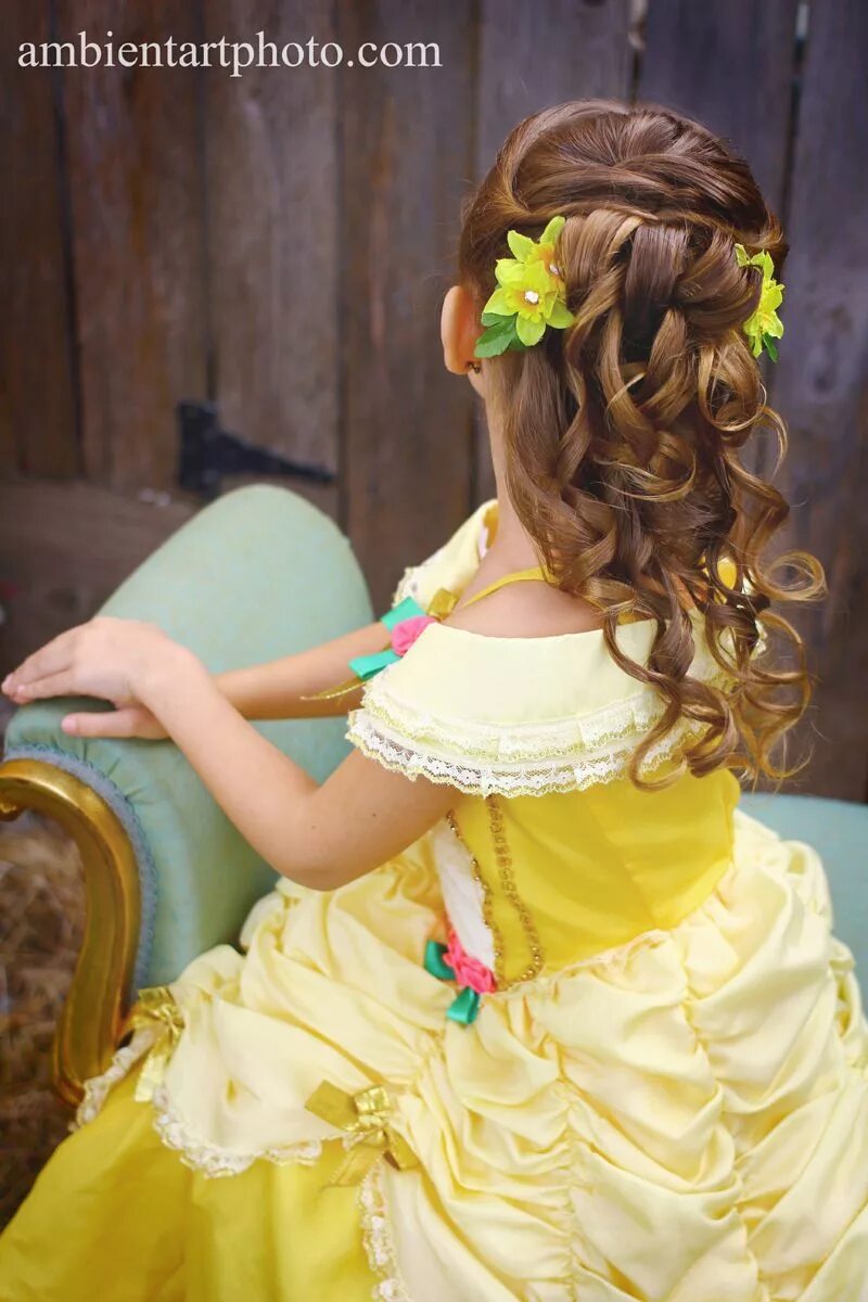 Прическа как у принцессы для девочки Disney Princess Belle hair and costume for Halloween, princess party, or child p