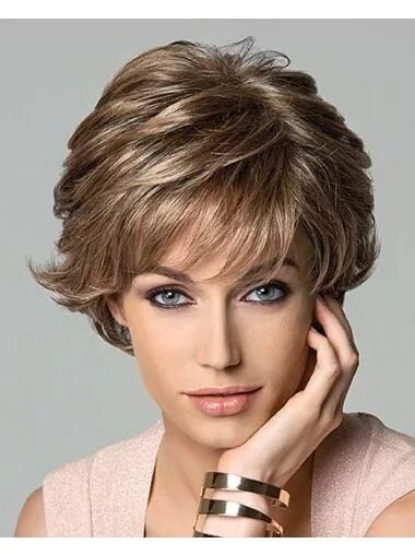 Прическа каприз на короткие волосы Brown Ideal Layered Wavy Short Wigs Short hair haircuts, Short layered bob hairs