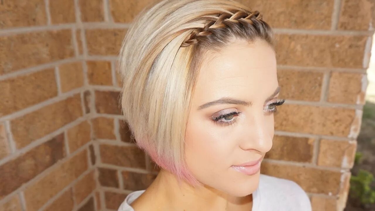 Прическа каре фото косы Waterfall Braided Bangs Short Hair Tutorial - YouTube