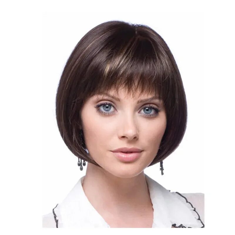 Прическа каре круглое 10inch short straight bob cut hair wig Women brown synthetic wig dark brown hair