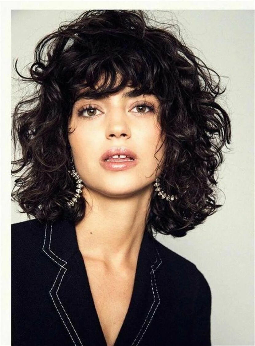 Прическа каре кучерявое Fluffy Bob Hairstyle Medium Charming Synthetic Curly Hair Lace Front Women Wigs 