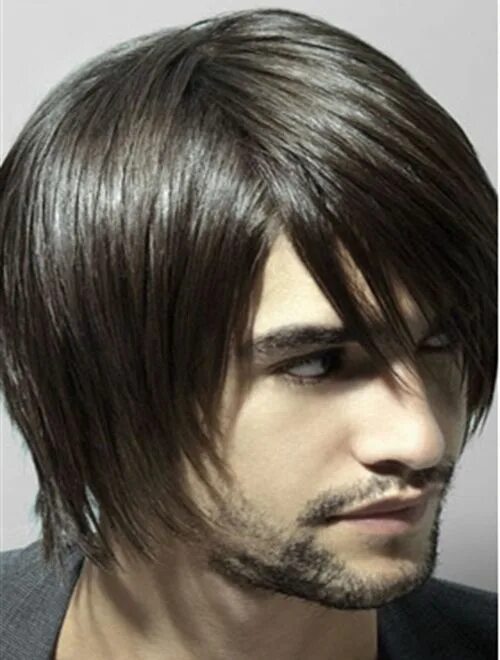 Прическа каре мужская Brown Straight Remy Human Hair Graceful Men Wigs Long hair styles men, Medium ha