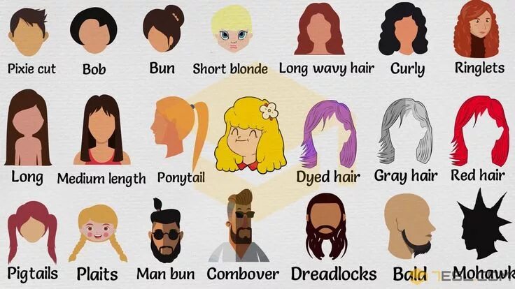 Прическа каре перевод на английский Hairstyle Names in English * 7ESL Names of haircuts, Hairstyle names, Types of h