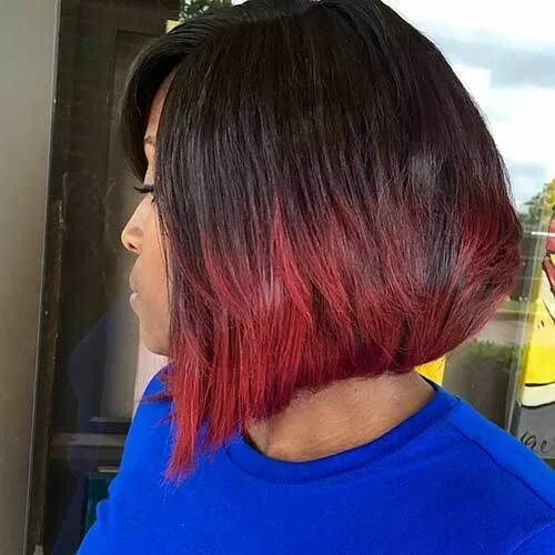 Прическа каре покрашенная Red-and-Black-Ombre-Inverted-Bob-Hairstyle-for-Black-Women Hottest Inverted Bobs