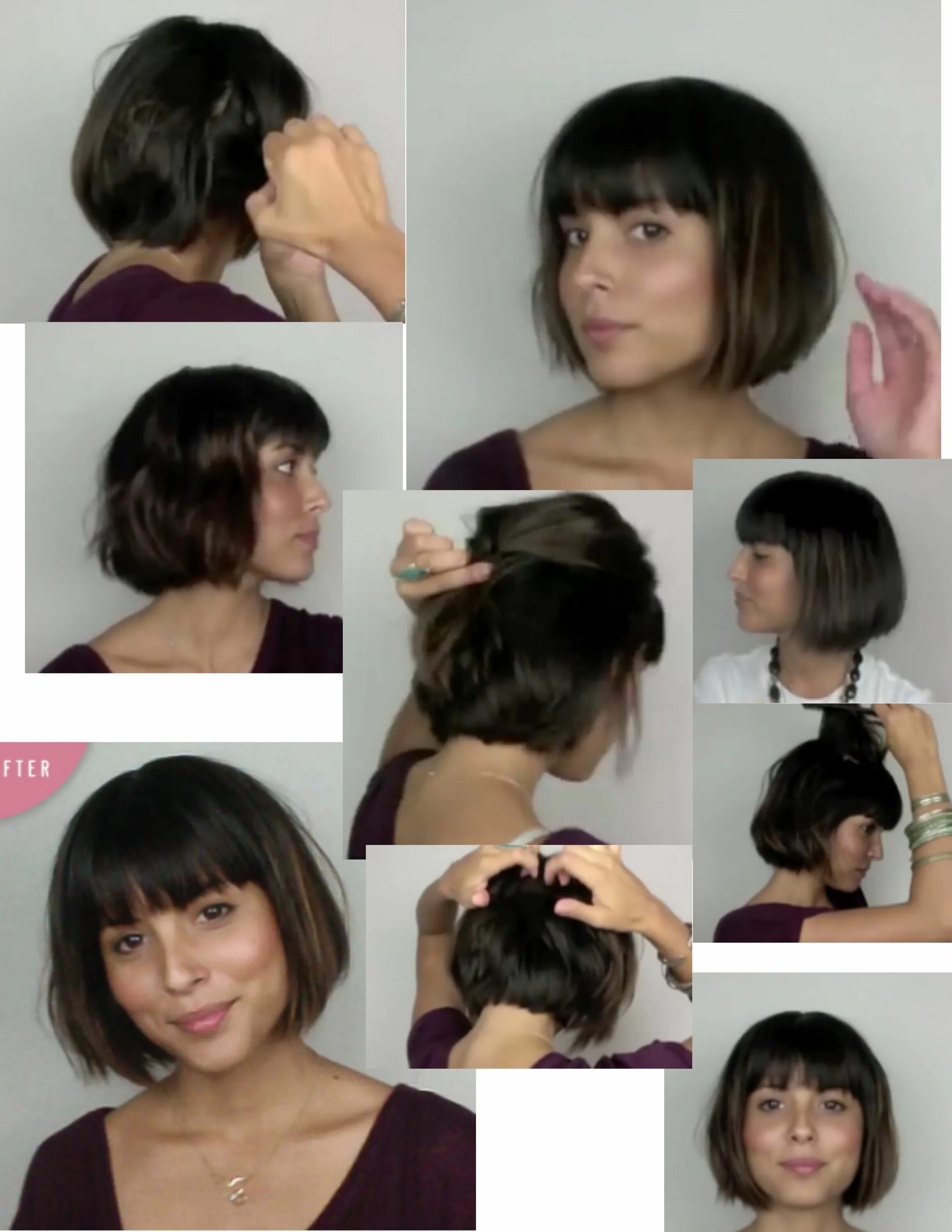 Прическа каре пошагово Screenshots taken from youtube video showing how to style bob Hair styles, Short