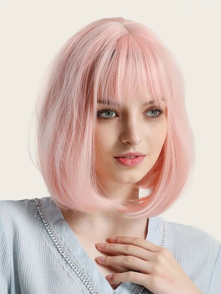 Прическа каре розовыми Ad: Natural Bob Wig With Bang. Tags: Pink, 100% Synthetic, Synthetic Wigs #fashi