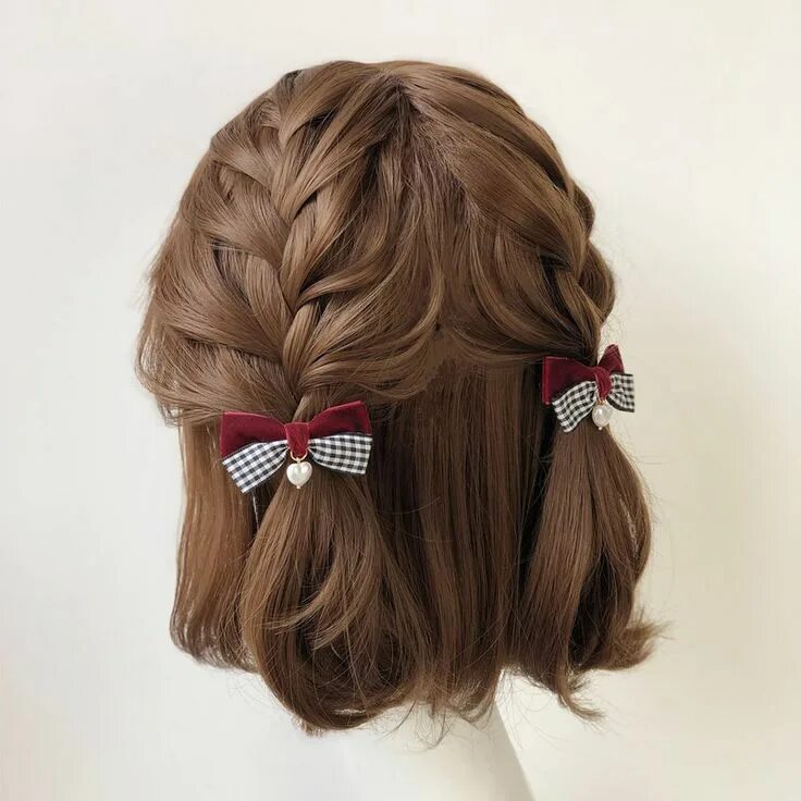 Прическа каре с бантом Twin Bear - Plaid Bow Hair Clip YesStyle Kawaii hairstyles, Hair inspiration, Sh