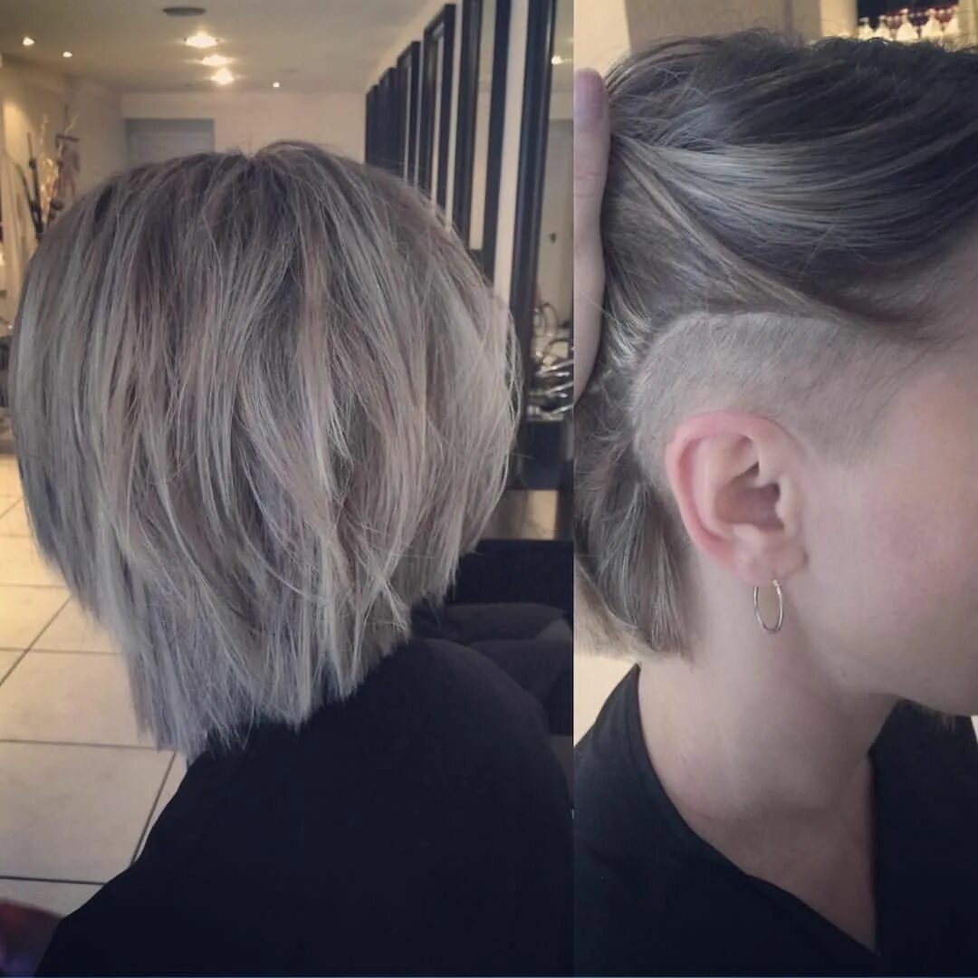 Прическа каре с выбритым затылком Elisha Lunaire on Instagram: "From platinum blonde to ashy and asymmetric! I lov