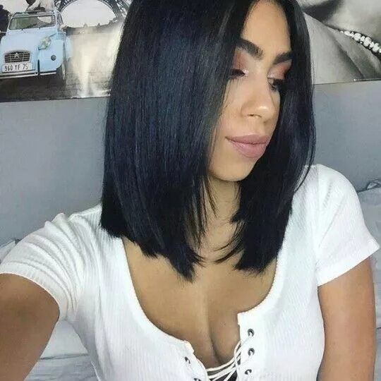 Прическа каре темные волосы COLODO Lace Front Wigs for Women Synthetic Black Color Straight Bob Wigs Jet bla