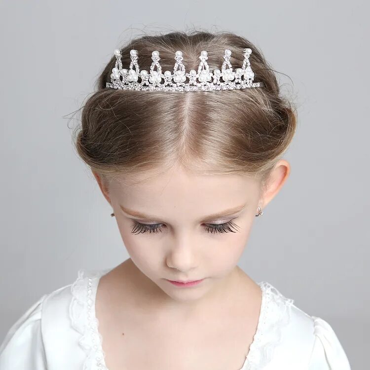 Прическа корона для девочек White Imitation Pearls Princess Crown Tiara Flower Girls Tiara Hairbands Fashion