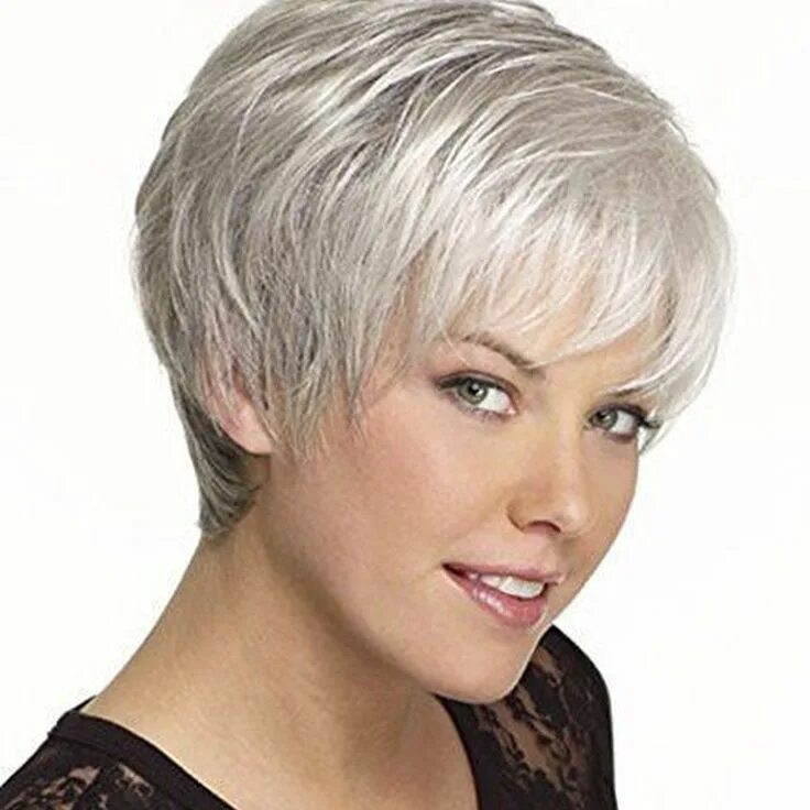 Прическа короткая женская 45 лет Women Short Haircut Fashion Wigs Gray Wig Silver White Curly Hair with Bang Hair