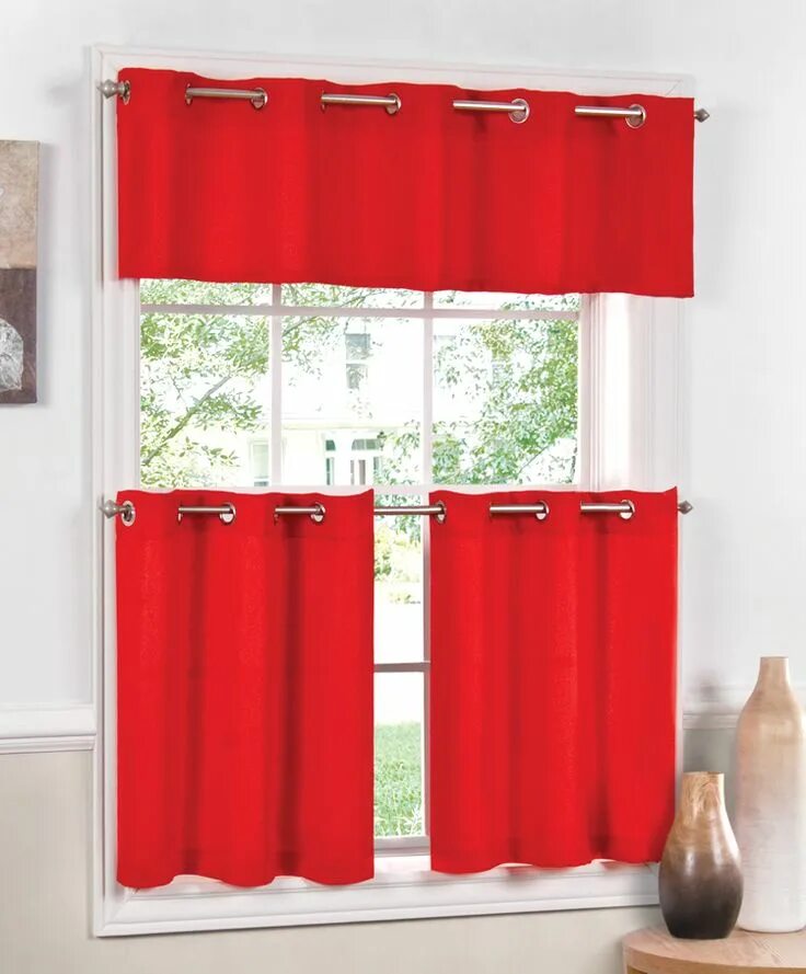 Прическа короткие шторы Jackson Kitchen Curtains - Red � Lorraine - Grommet Valances Kitchen curtains an