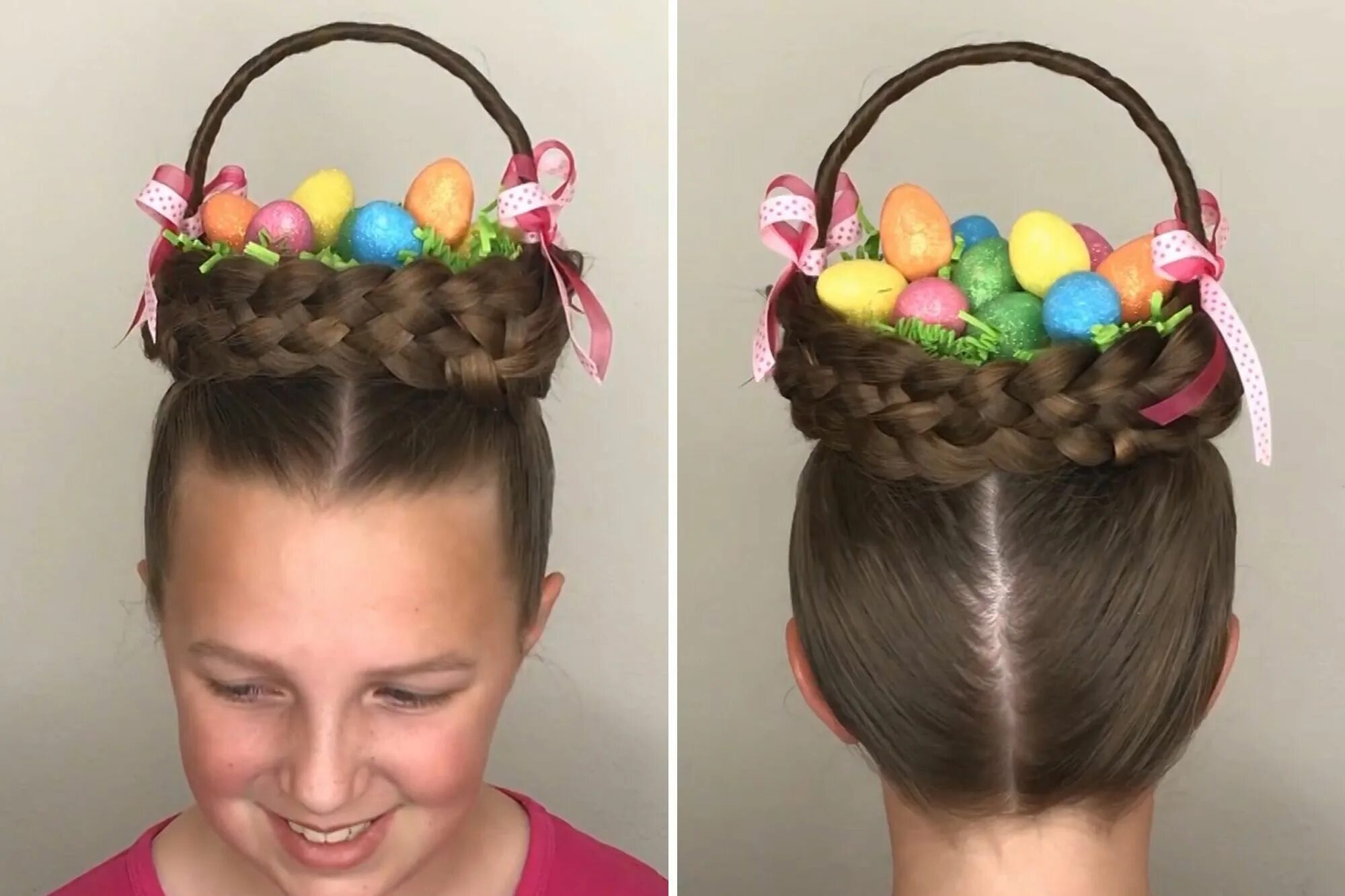 Прическа корзиночка для девочки Looking for a festive hairstyle for your Easter celebration? Try this Easter bas