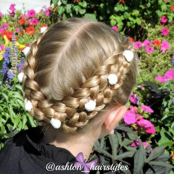 Прическа корзиночка для девочки из двух косичек Braids for Kids - 40 Splendid Braid Styles for Girls Braid styles for girls, Bra