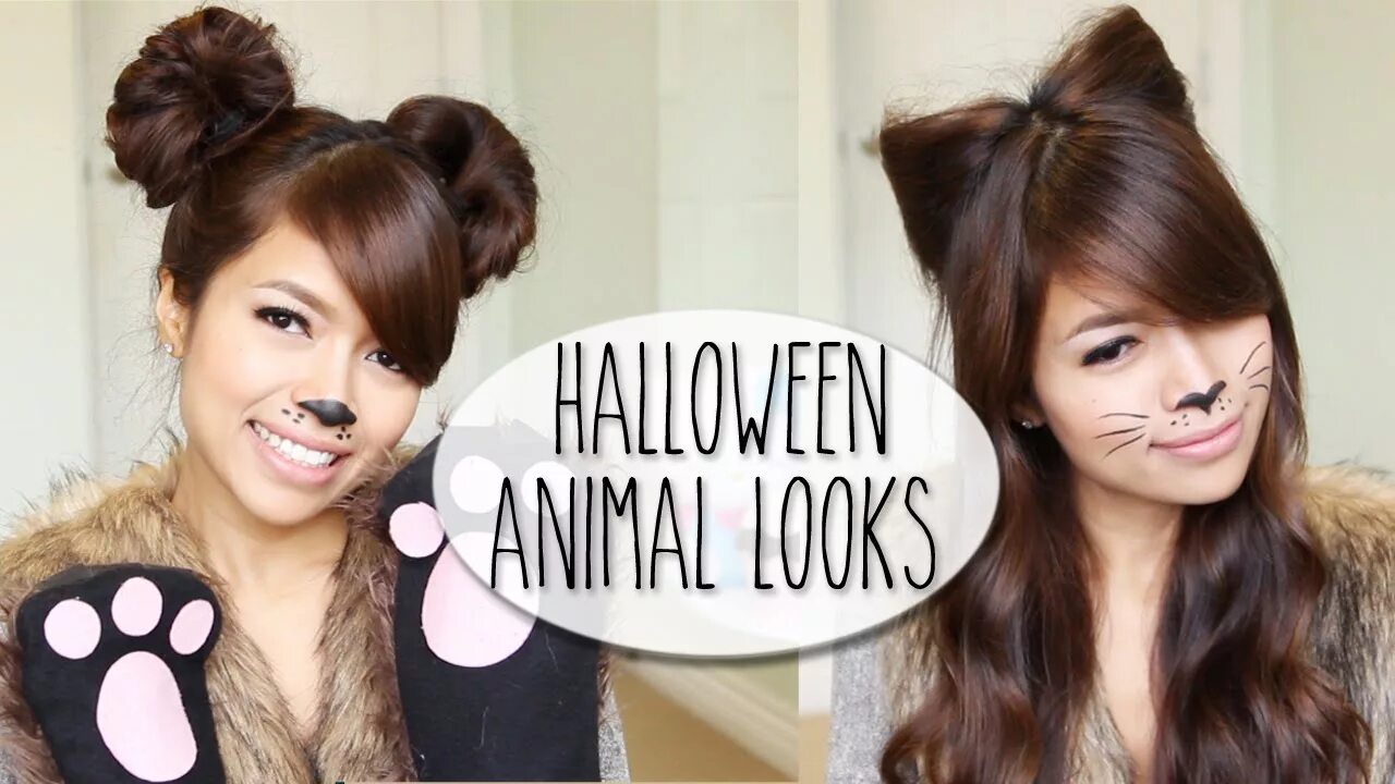 Прическа кошачьи ушки для девочки DIY Halloween Costume Ideas Bear & Cat Ears Hairstyle & Makeup Tutorial - YouTub