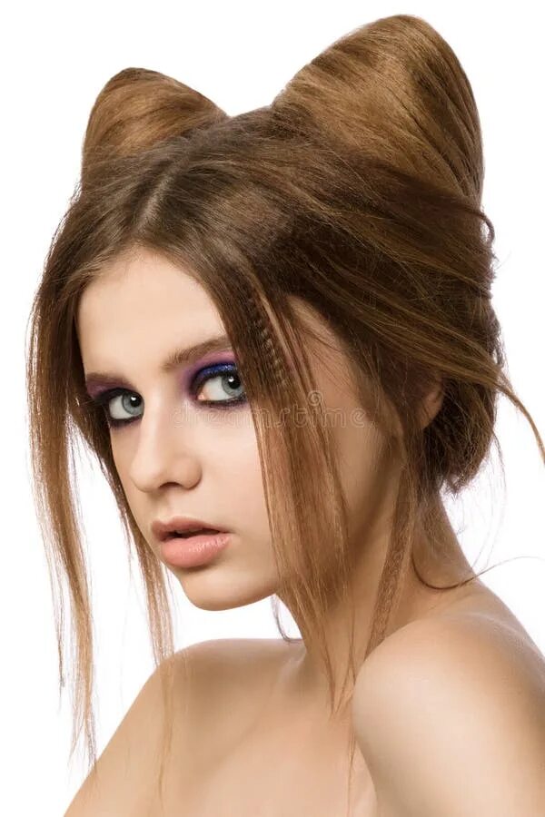 Прическа кошачьи ушки для девочки Young Pretty Girl with Cute Cat Ears Hairstyle Stock Image - Image of beautiful,