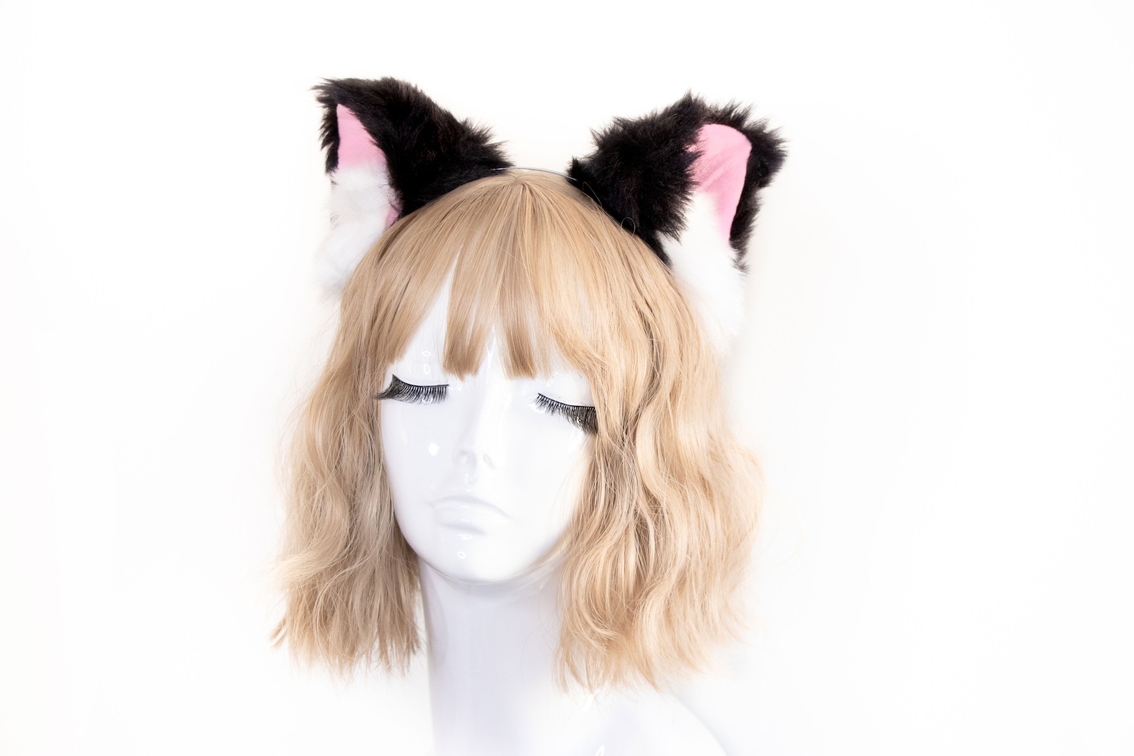 Прическа кошачьи ушки для девочки Cat ears Kitty Headwear Black/Pink Furry Animal Headband Etsy