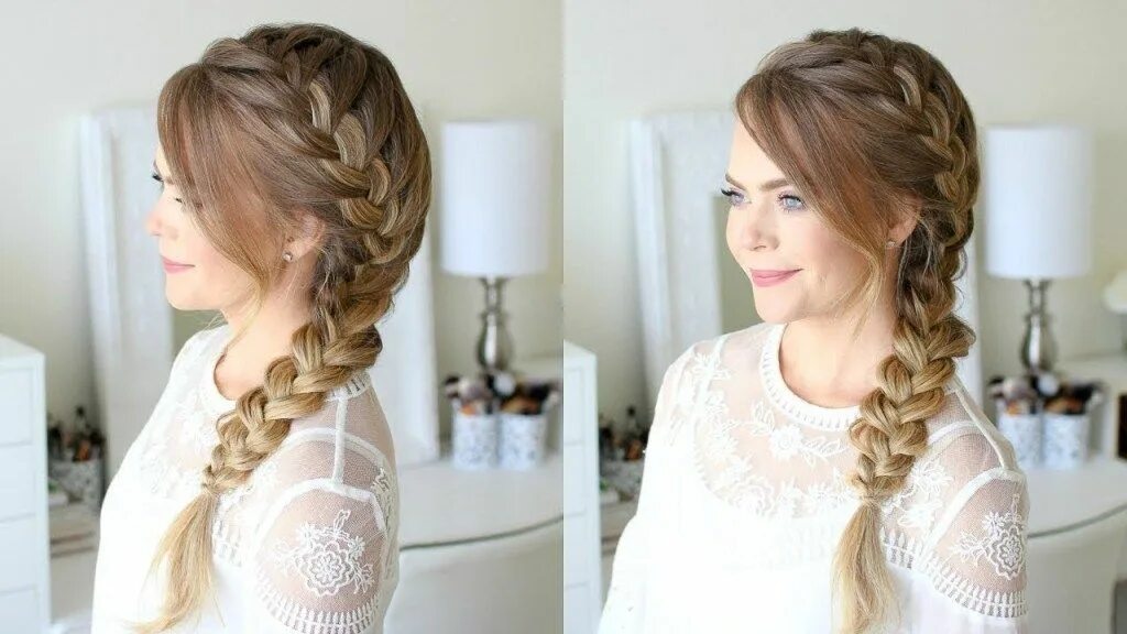 Прическа косы с челкой на длинные Messy Side French Braid Braids for long hair, Side french braids, Rope braided h