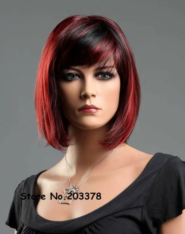 Прическа красная каре Strong Beauty Synthetic Hair Short BOB Ombre Black/Red Wigs Straight Hair Wig Co