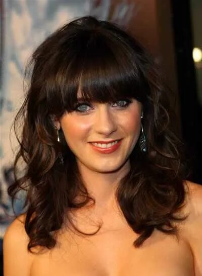 Прическа кудри на средние волосы с челкой Medium Hairstyles for Thick Wavy Hair 2013 Zooey deschanel hair, Medium length c