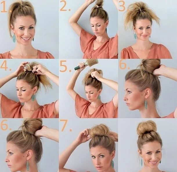 Прическа култышка на средние тонкие волосы Love this step by step to get the hottest bun of the season! Hair bun tutorial, 