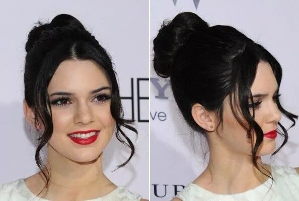 Прическа легкие пряди Kendall Jenner's Classic Bun Black hair updo hairstyles, Summer hairstyles, Hair