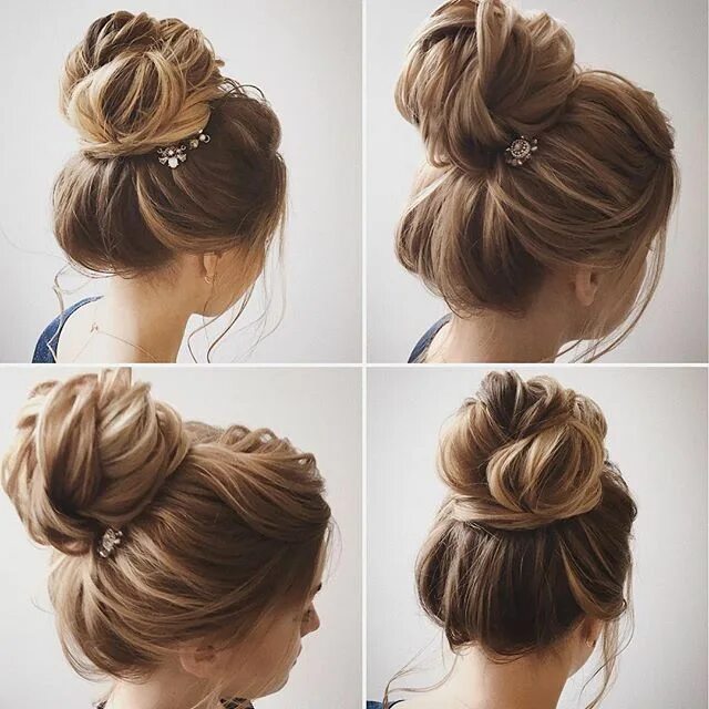 Прическа легкий пучок на средние волосы Instagram post by Lena Bogucharskaya * May 15, 2017 at 1:43pm UTC Chignon bun, B