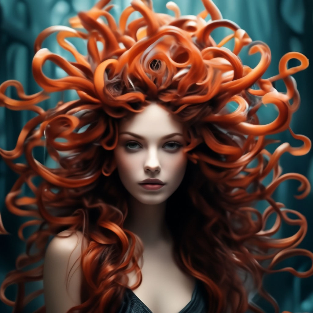 Прическа медуза "The hairstyle of the Gorgon jellyfish" - image created in Shedevrum