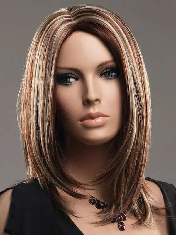 Прическа мелирование на средние волосы фото Multi-Color Straight Medium Length Women's Synthetic Wig Kanekalon hairstyles, L