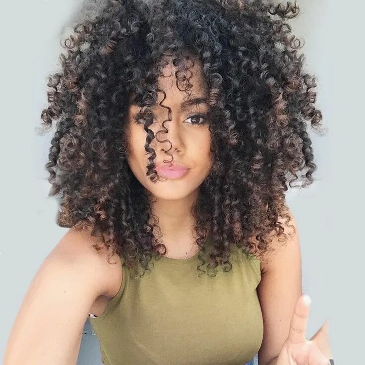 Прическа мелкие кудри на средние Medium Inclined Bang Fluffy Colormix Afro Curly Synthetic Wig Curly hair styles 