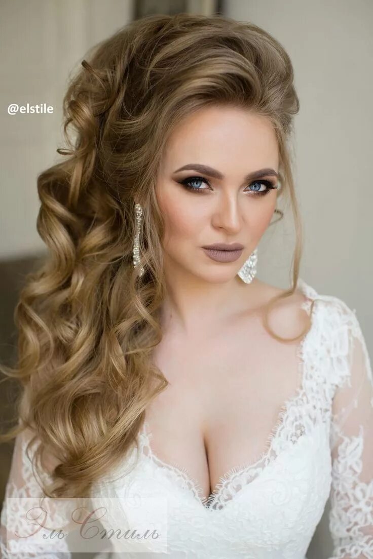 Прическа на бок кудри средние волосы best Half up half down hairstyles for wedding Romantic wedding hair, Down hairst