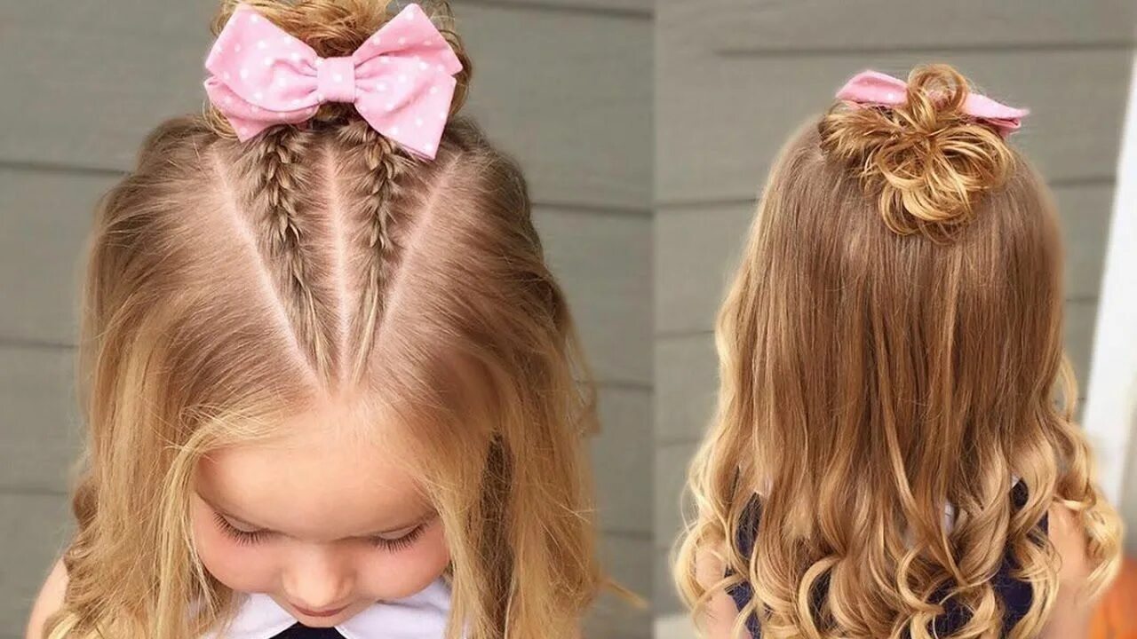 Прическа на детский волос девочке French Braids And Messy Bun Hair For Girl Curly hair styles, Kiểu tóc nữ và Kiểu