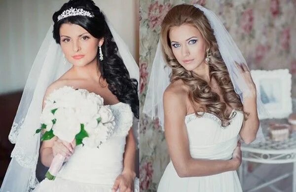 Прическа на длинную фату с диадемой Wedding hairstyles with veil, images of hairstyles with short and long veil in 2