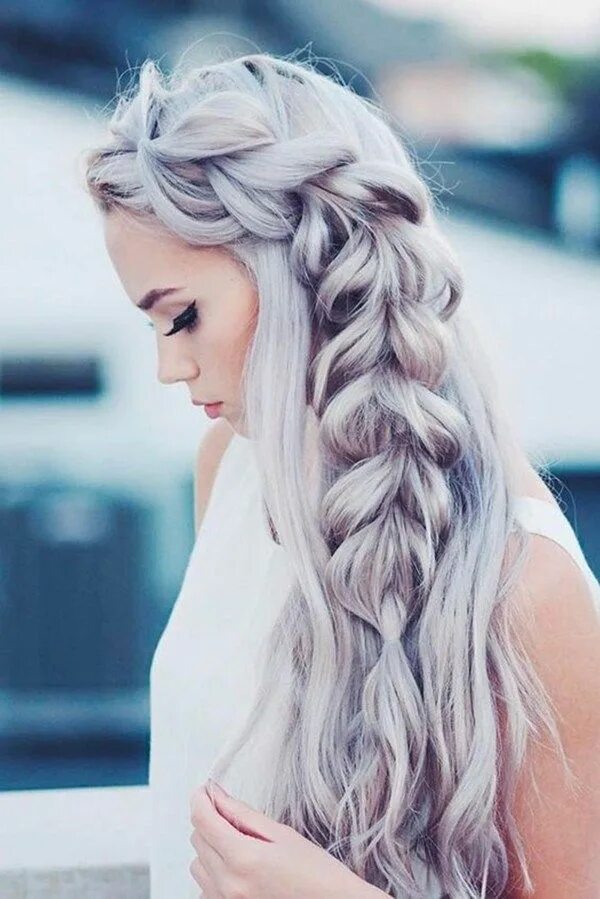 Прическа на длинные белые волосы 20+ Gorgeous Silver Hair Colour Ideas Hair styles, Side swept hairstyles, Prom h