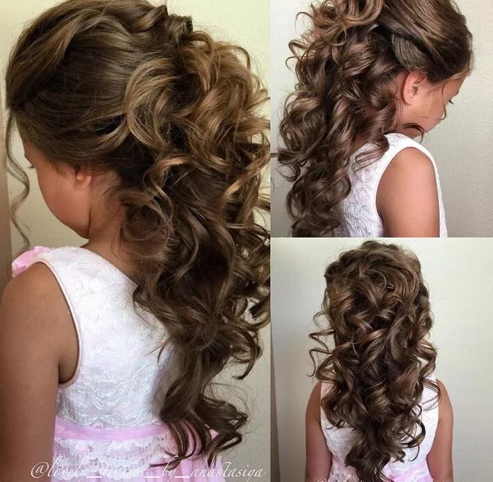 Прическа на длинные локоны девочке Wedding Party Wednesday on @ModernSalon Flower girl hairstyles, Kids hairstyles 