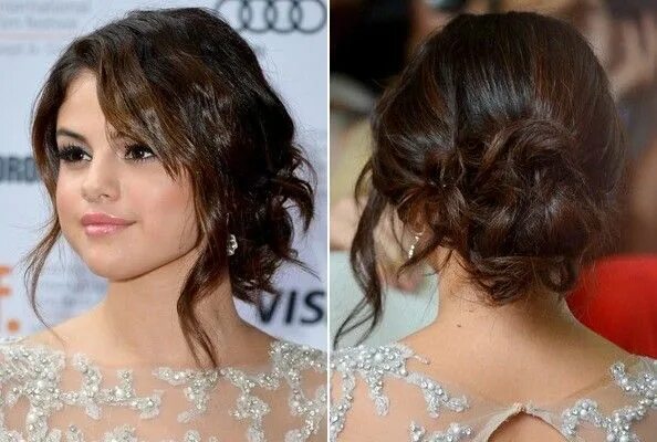 Прическа на длинные волосы для круглого лица Selena Gomez's Wavy, Loose Bun Selena gomez hair, Selena gomez short hair, Down 