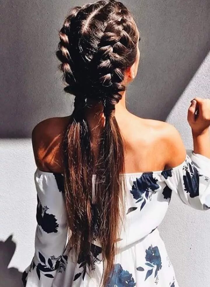 Прическа на длинные волосы две косички Pin en Hair Peinados con trenzas cocidas, Peinados con trenzas boxeadora, Peinad