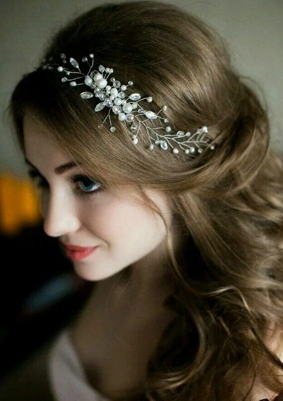 Прическа на длинные волосы с украшением Wedding Headpiece Bridal Head Band Rhinestone and Pearl Etsy Headband hairstyles