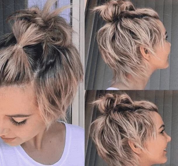 Прическа на голове на короткие волосы 35 Best Half-Up Bun Hairstyles That Don't Look Messy Peinado pelo corto recogido