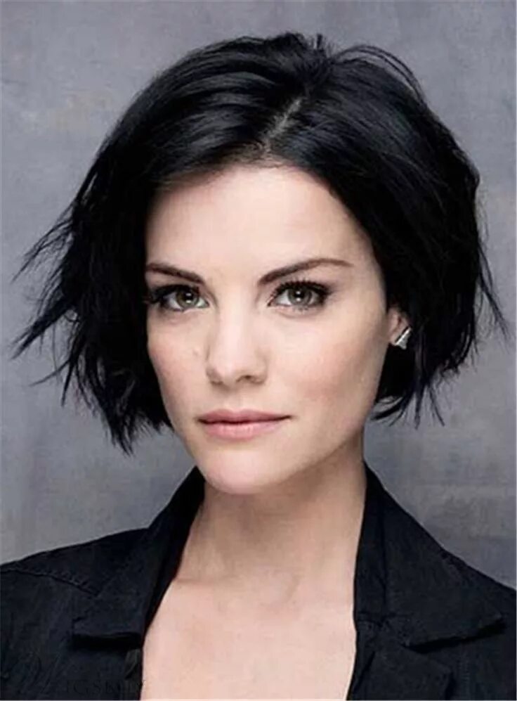 Прическа на короткие черные волосы Short Straight Lob Side Swept Fringes Hairstyle Lace Front Black Human Hair Wigs