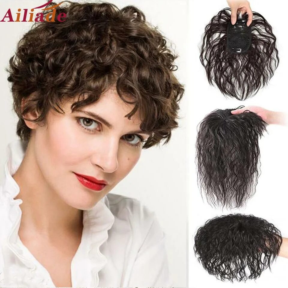 Прическа на короткие кудрявые волосы для женщины Aosiwig Topper Wig With Bangs Increase The Amount Of Hair On The Top Of The Head