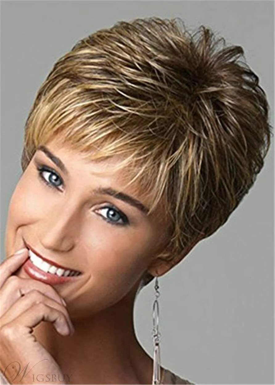 Прическа на короткие волосы перышками Short Cut Choppy Layered Human Hair Capless Wigs: M.Wigsbuy.com Short wigs, Shot