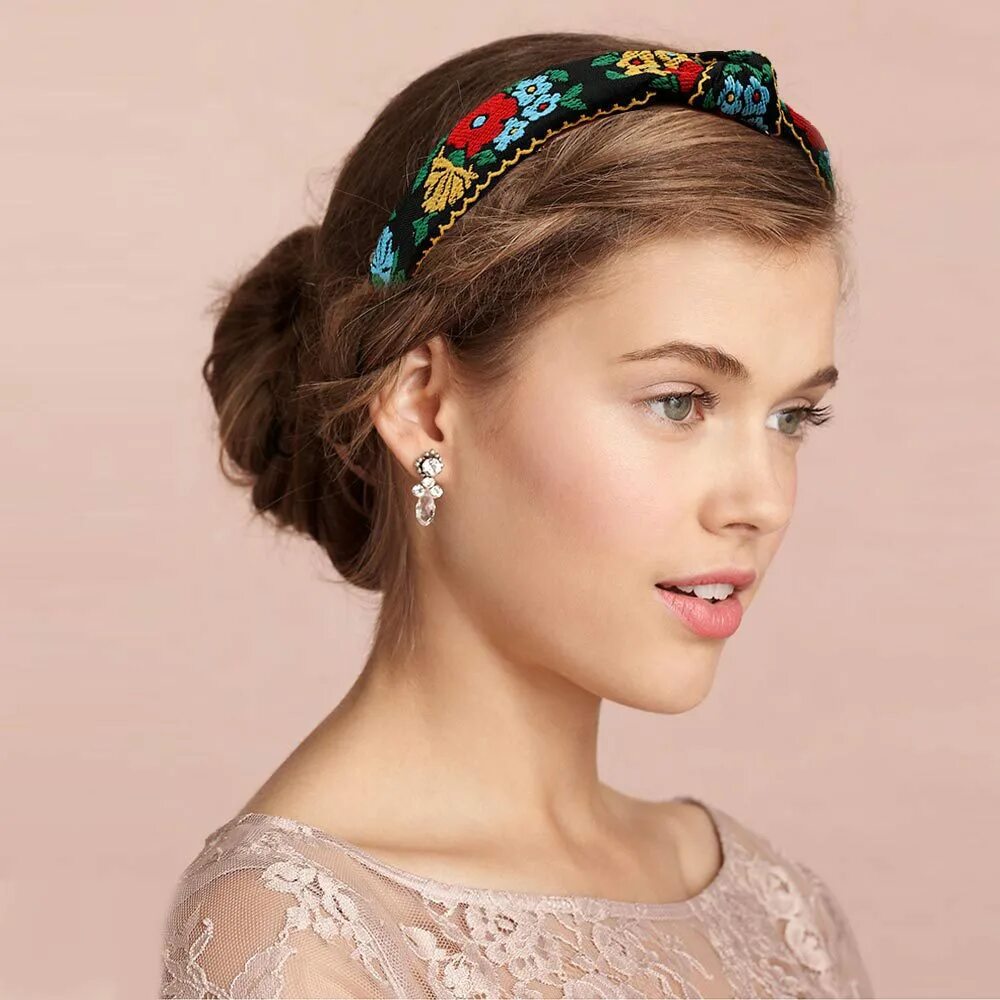 Прическа на короткие волосы с ободком Female Ethnic Hairband Embroidery Flower/leaf Headband Head Bezel For Women Cros