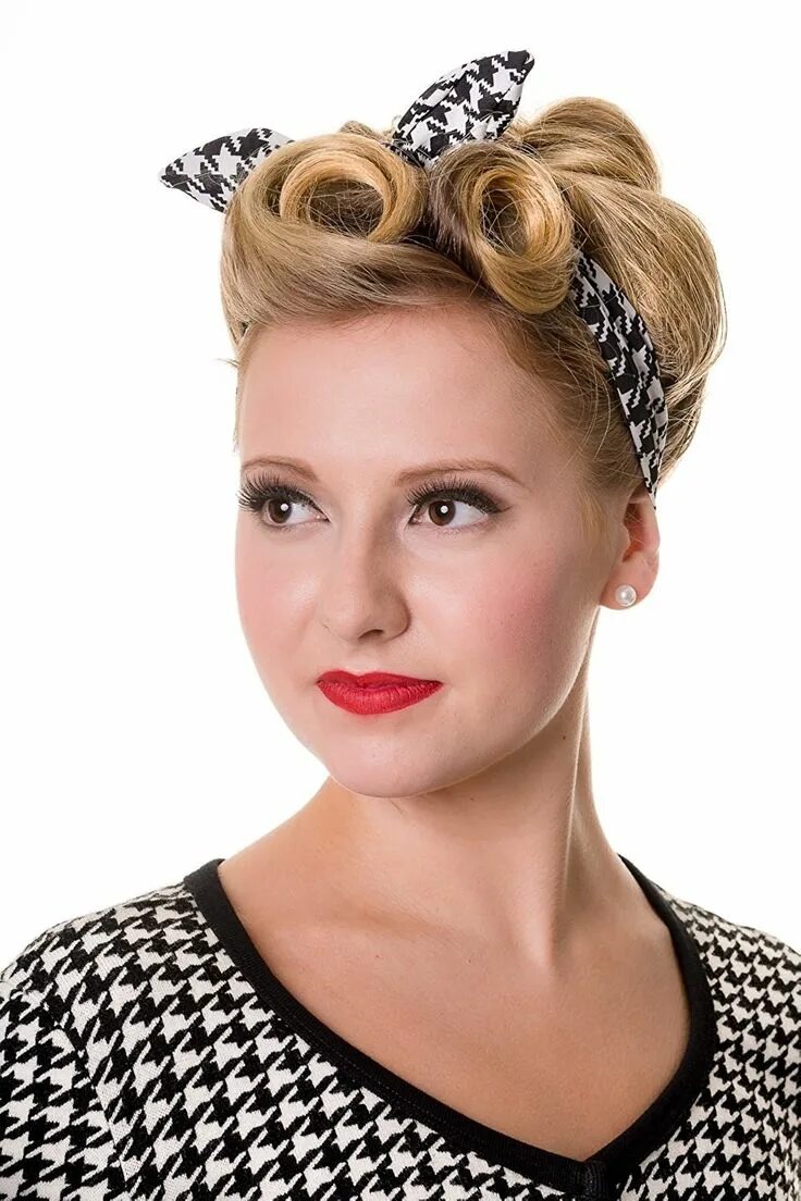 Прическа на короткие волосы стиль стиляги Dog Tooth Hairband - Black/White - CP11AECOWSV Headband hairstyles, Vintage hair